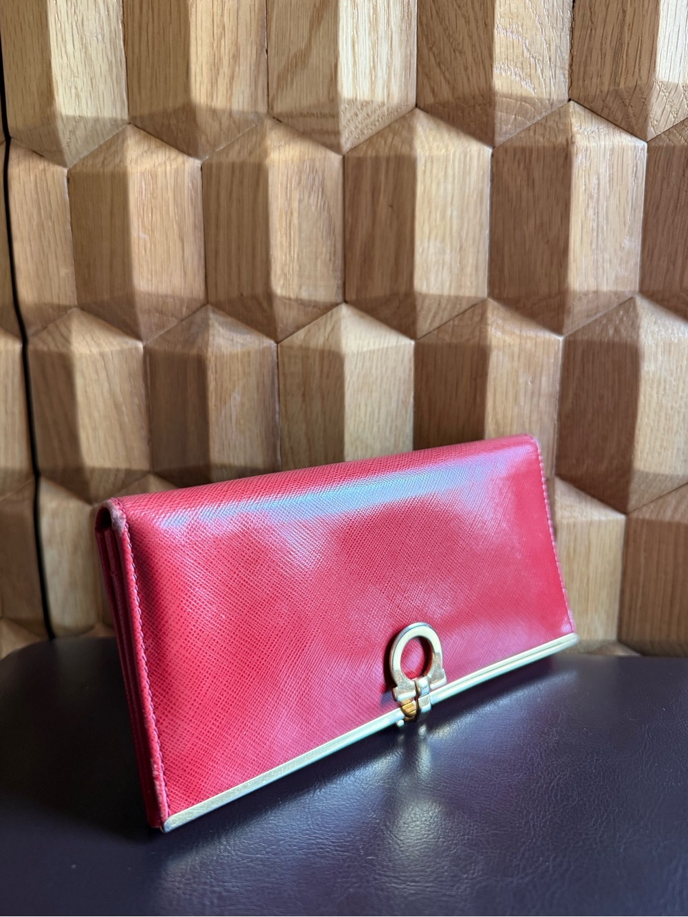 Salvatore Ferragamo Red Saffiano Leather Continental Wallet